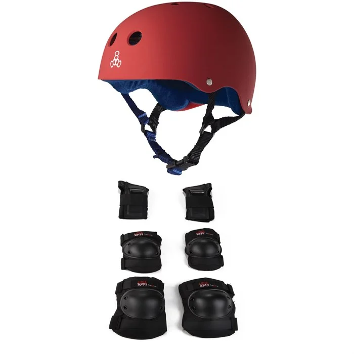 Triple 8 Sweatsaver w​/ Liner Skateboard Helmet ​+ Little Tricky Jr. 3 Pack Skateboard Pad Set - Big Kids'