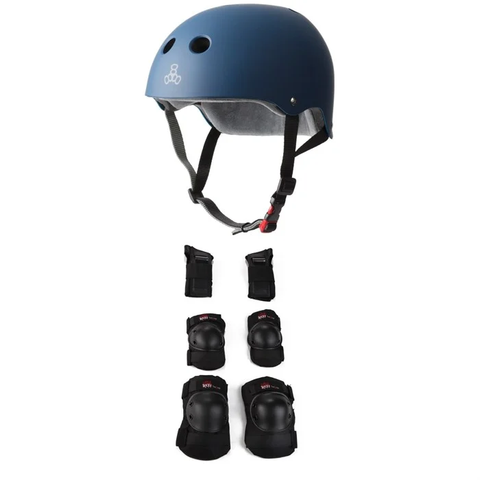 Triple 8 The Certfied Sweatsaver Skateboard Helmet ​+ Triple 8 Little Tricky Jr. Skateboard Pad Set