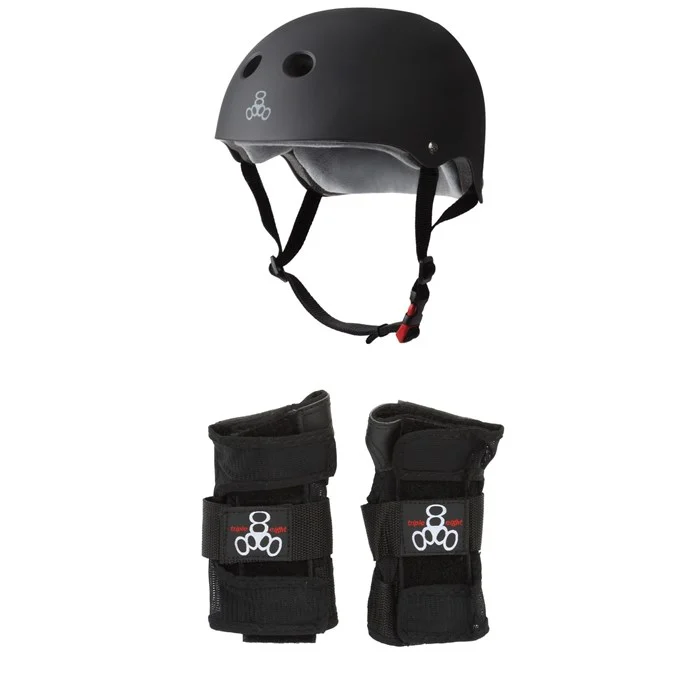 Triple 8 The Certified Sweatsaver Skateboard Helmet ​+ Wristsaver Slide On Wrist Guards