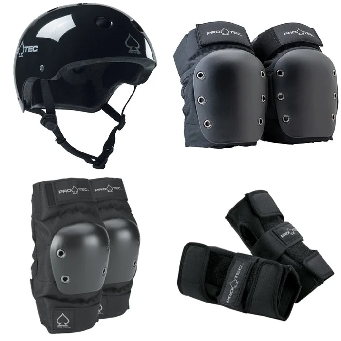 Pro-Tec The Classic Certified EPS Skateboard Helmet ​+ Street Open Back Skateboard Knee Pads ​+ Street Skateboard Elbow Pads ​+ Street Skateboard Wrist Pads